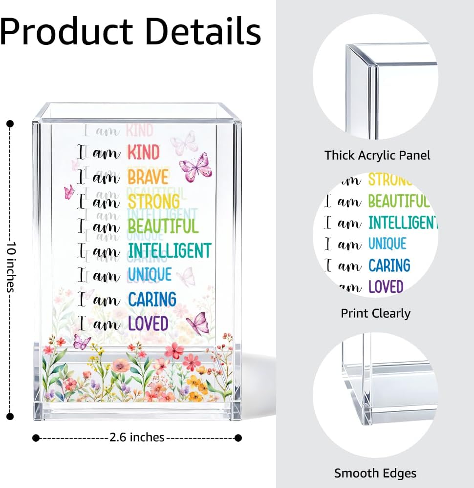Just Breathe Acrylic Cosmetic Organizer Pen Holder, Anxiety Relaxing Acrylic Desk Holder Cup for Pen Pencil, Dandelion Desk Organizer, Mental Health Office Gifts for Coworker Leader Friend