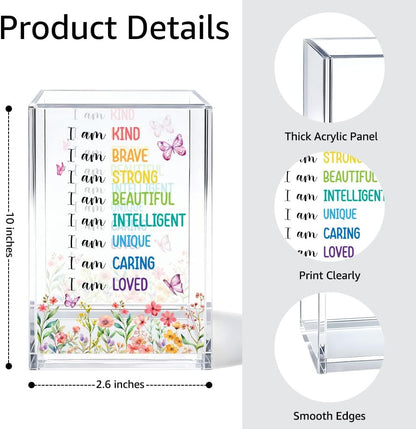 Just Breathe Acrylic Cosmetic Organizer Pen Holder, Anxiety Relaxing Acrylic Desk Holder Cup for Pen Pencil, Dandelion Desk Organizer, Mental Health Office Gifts for Coworker Leader Friend