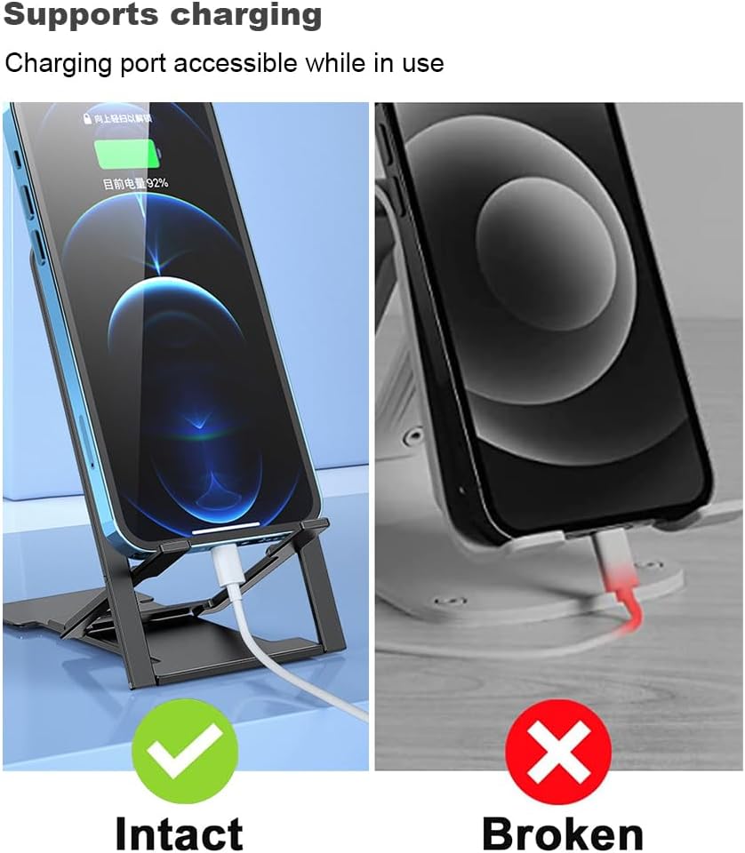 Kemoxan 2 Pack Portable Cell Phone Stand Holder for Desk, Foldable Pocket-Sized Mount, Universal Adjustable Desktop Mobile Phone Kickstand Compatible with iPhone IPads Kindle Android Black & White