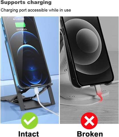 Kemoxan 2 Pack Portable Cell Phone Stand Holder for Desk, Foldable Pocket-Sized Mount, Universal Adjustable Desktop Mobile Phone Kickstand Compatible with iPhone IPads Kindle Android Black & White