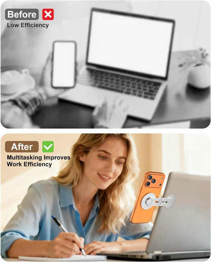 CloudValley Magnetic Phone Laptop Holder Mount, Foldable Hidden Portable Stand for iPhone 17/16/15/14/13 & All Phone, Clamp for Monitor Side, Compatible with Laptop, Desktop, Tesla Model 3/ Y, Silver