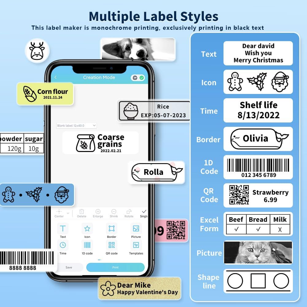 Phomemo Label Maker, D30 Portable Bluetooth Label Maker Machine with Tape, Small Mini Label Printer, Multiple Templates Fonts Icon Labeler for Home, School, Office