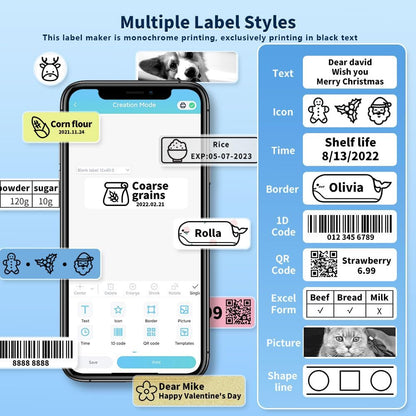 Phomemo Label Maker, D30 Portable Bluetooth Label Maker Machine with Tape, Small Mini Label Printer, Multiple Templates Fonts Icon Labeler for Home, School, Office