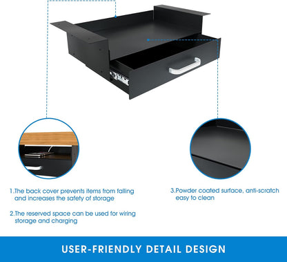 GOME Under Desk Slide out Pencil Drawer with Space Divider Design for Storing Pencil and Office Accessories, Underdesk Pull out Tray Organizer Mounted for Sit Stand Workstation