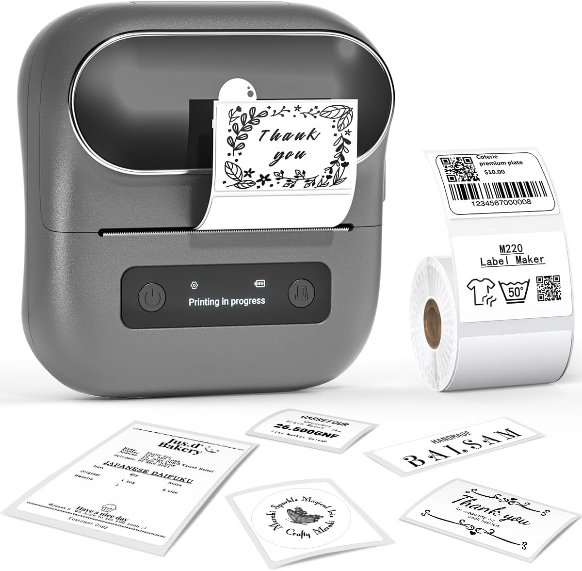 Phomemo Label Maker,M220 Label Printer,3 Inch Bluetooth Thermal Label Maker Machine with 6000+ Icons,700+ Templates,400+ Fonts,for Kids School Items,Small Business,Large Sticker