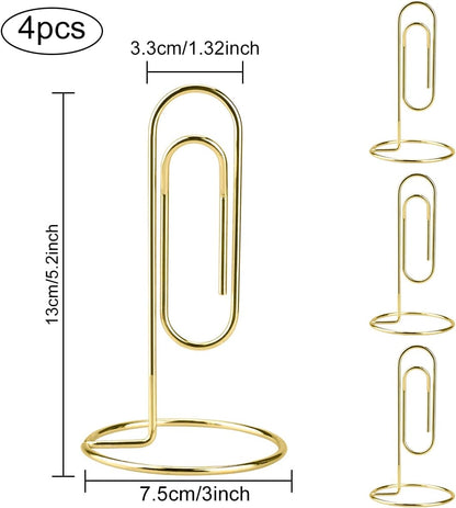 5.2 Inch Desktop Memo Holder, 4 Pack Jumbo Metal Desk Paper Clip Organizer for Office Table, Place Card, Bills, Photos, Table Numbers, Multi-Purpose Document Stand Accessory