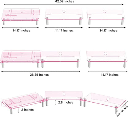 RQUOIRE Ergonomic Pink Acrylic Dual Monitor Stand with Adjustable Laptop Riser, Compatible with Desktop, Printer, TV and More Devices,monitor riser holder suitable for 2 monitors