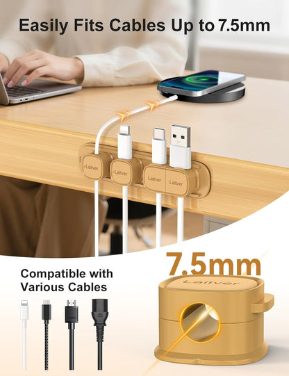 6 Pack Magnetic Cable Clips [1s Open/Lock], Laitver Cord Organizer Holder Strong Adhesive Desk Cable Management- Organize Charging Cords Neatly for Home, Office, Car,Desk, Nightstand