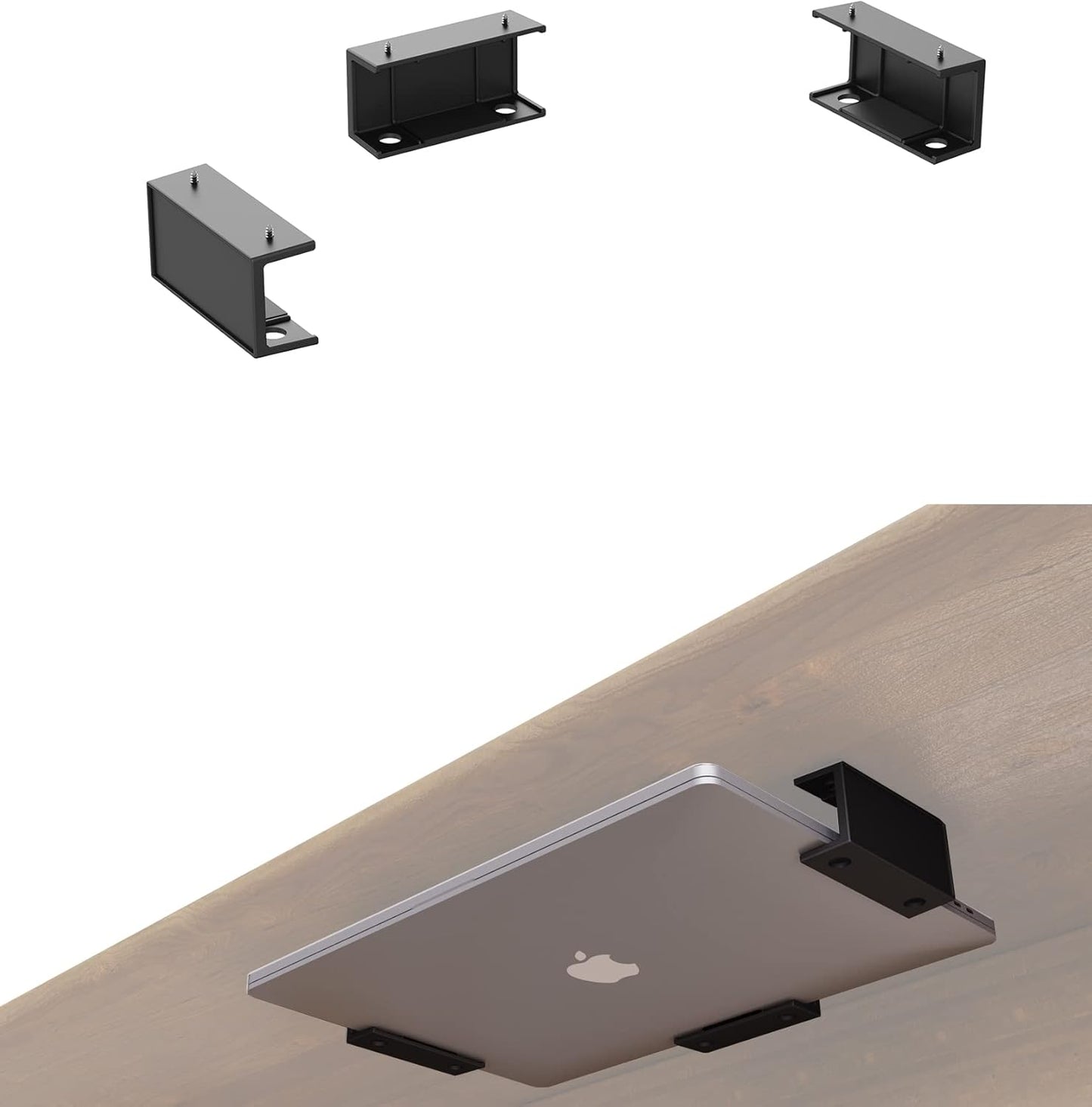 Under Desk Laptop Mount Under Desk Laptop Drawer with Adhesive & Screw Fit for Macbooks, Keyboard, Routers, Modems, Cable Box, Network Switch and More (Black)