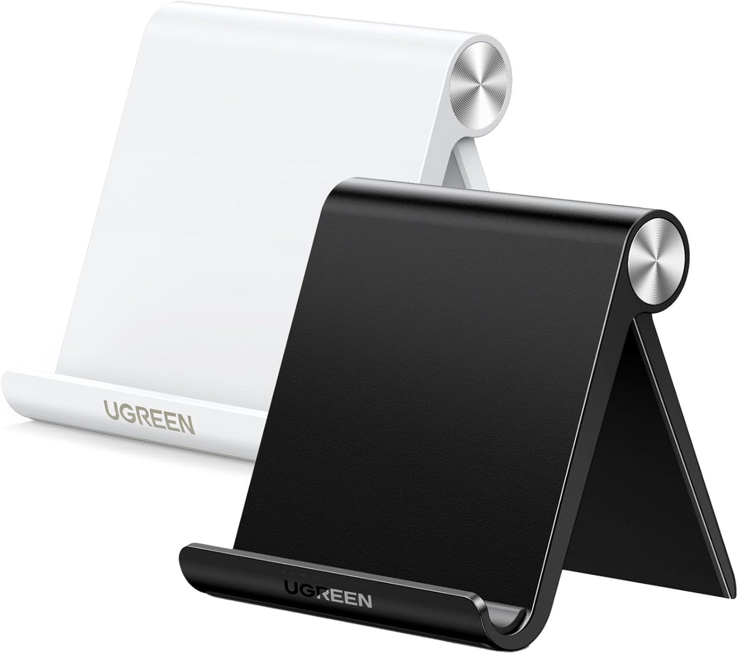 UGREEN Phone Stand 2 Pack Desk Cell Phone Holder Travel Compatible with iPhone 17 Air 16 Pro Max 15 Plus 14 Pro 13 12 Mini 11 SE XS XR, Portable Foldable Desktop iPhone Stand Adjustable, Black White