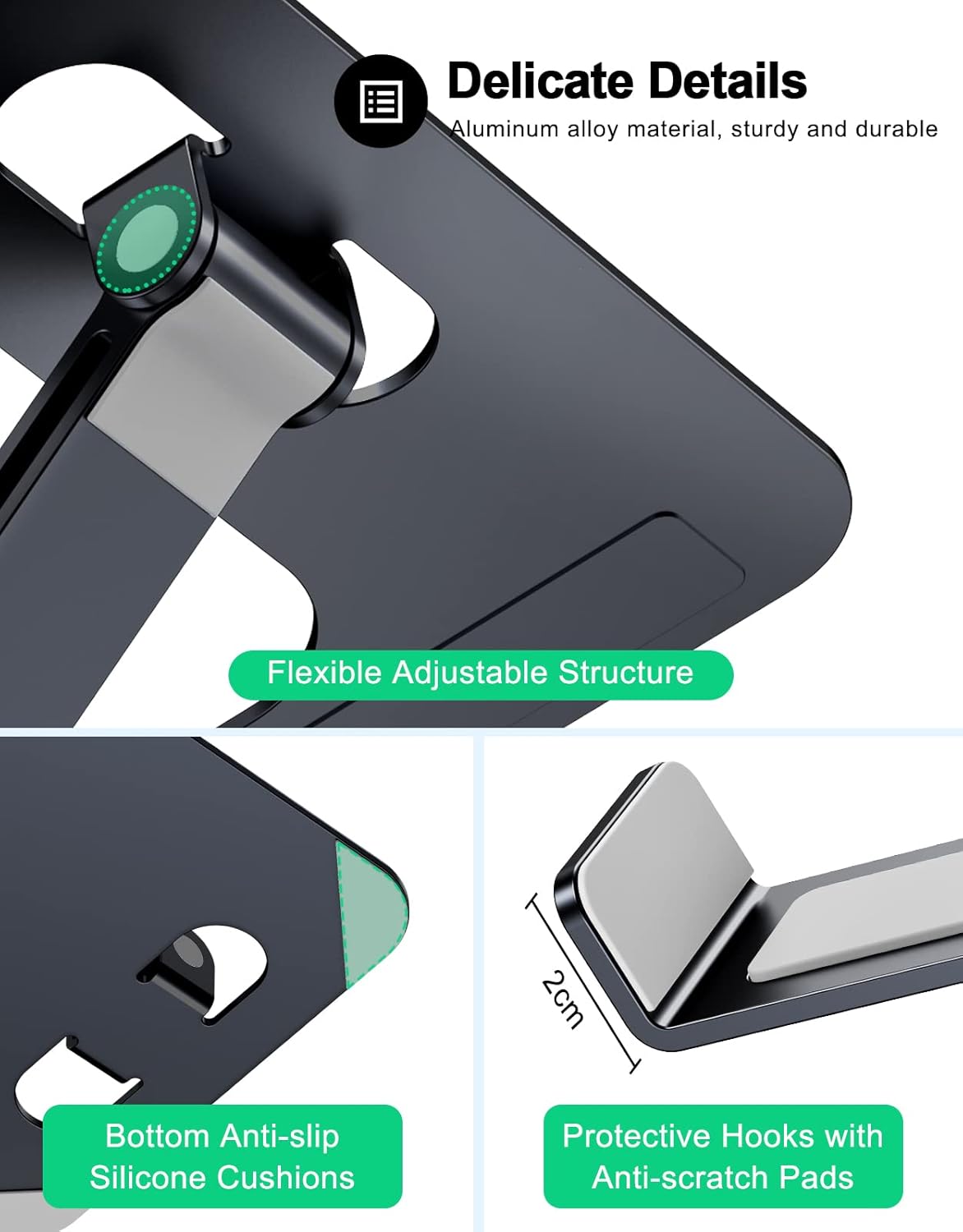 RIWUCT Foldable Laptop Stand, Height Adjustable Ergonomic Computer Stand for Desk, Aluminum Portable Laptop Riser Holder Notebook Mount Compatible with MacBook Pro Air, HP, Dell 10-16"