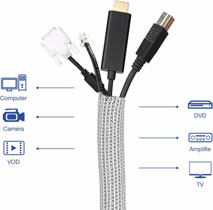 JOTO 4 Pack Cable Management Sleeve, 19-20 Inches Cord Organizer System with Zipper for TV Computer Office Home Entertainment, Flexible Cable Sleeve Wrap Cover Wire Hider System -Black