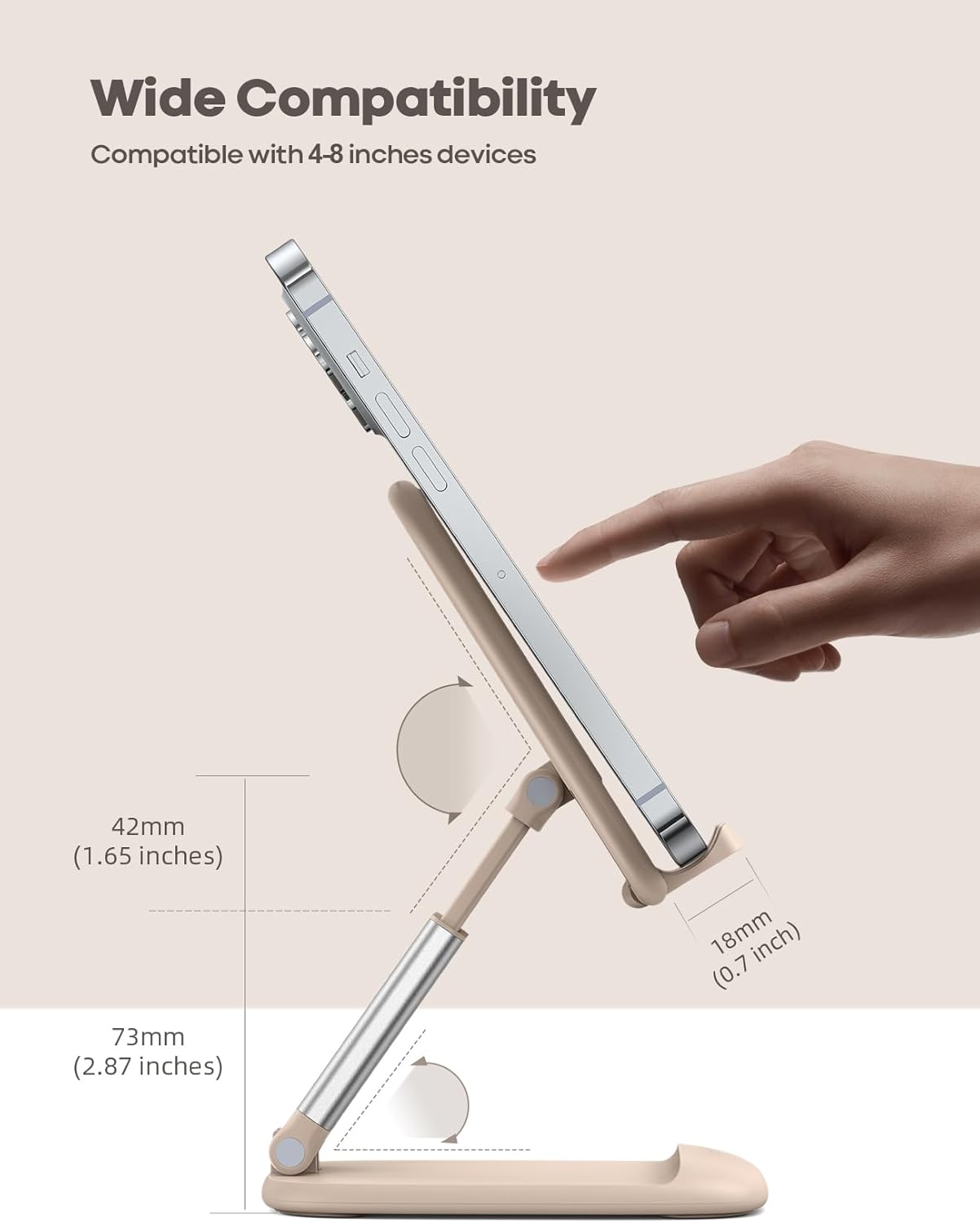Lamicall Cell Phone Stand for Desk - [Height Adjustable] Foldable Mobile Phone Holder, Portable Stand for iPhone 17 16 15 14 13 12 11 Pro Max Plus Air, Galaxy S25, Office Gift Mothers Day Accessories
