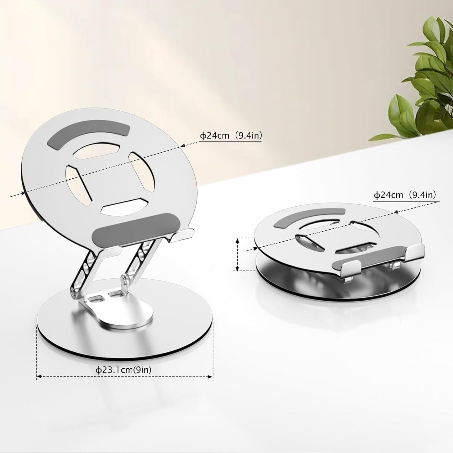 Laptop Stand for Desk Adjustable Computer Stand with 360 Rotating Base Ergonomic Laptop Riser Mount for Desk Foldable Protable Computer Desk Fits with MacBook Pro Air, Round Black