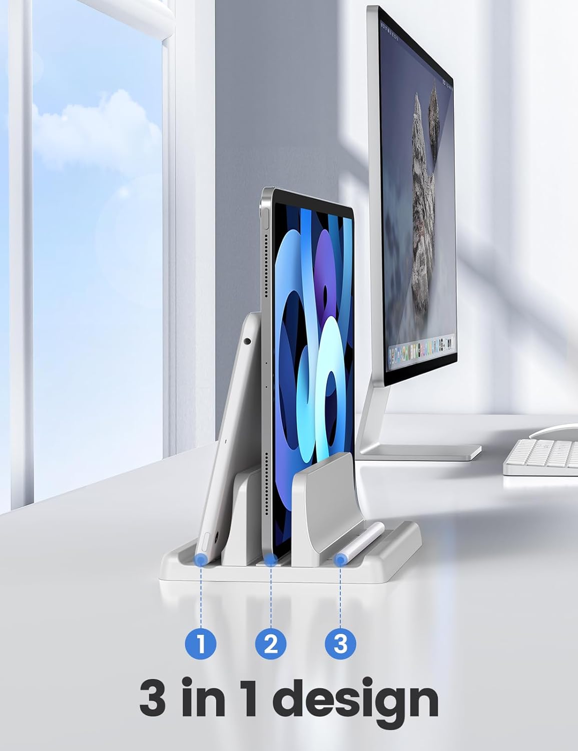 Vaydeer Vertical Laptop Stand Holder Organizer Plastic Adjustable Desktop Notebook Dock Space-Saving 3 in 1 for All MacBook Pro Air,Mac,HP,Dell,Microsoft Surface,Lenovo,up to 17.3 inches (Black)