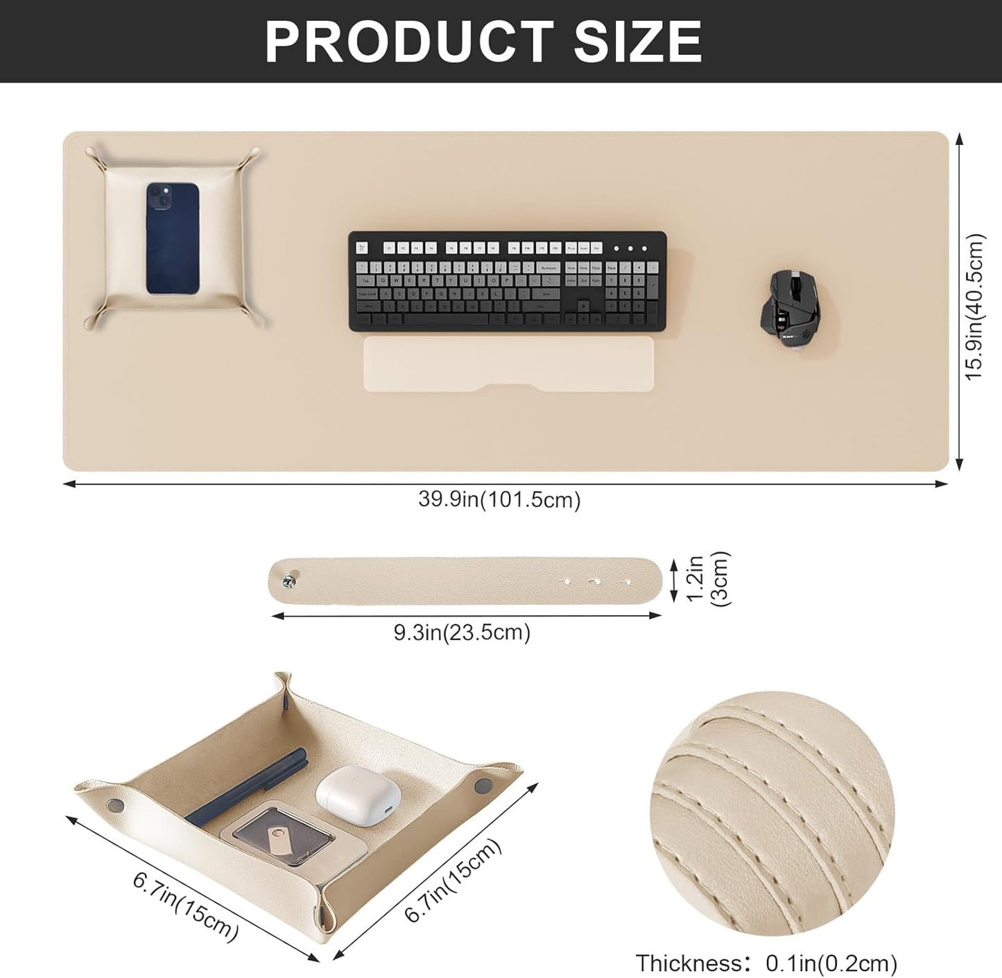 DAWNTREES Dual Sided Desk Mat,Leather Desk Pad,Cork Desk Mat Protector,with PU Leather Valet Tray Organizer,Large Mouse Pad,Desk Writing Pad for Office and Home(Dark Green 31.5"x15.8")