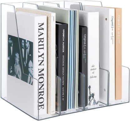 Vertical Magazine File Holder, Clear File Organizer Desk Organizer and Storage Bins Holding for Magazines, Binders, Notebooks, Envelopes, Plastic Office Organization and Storage for Desk, 4 pack