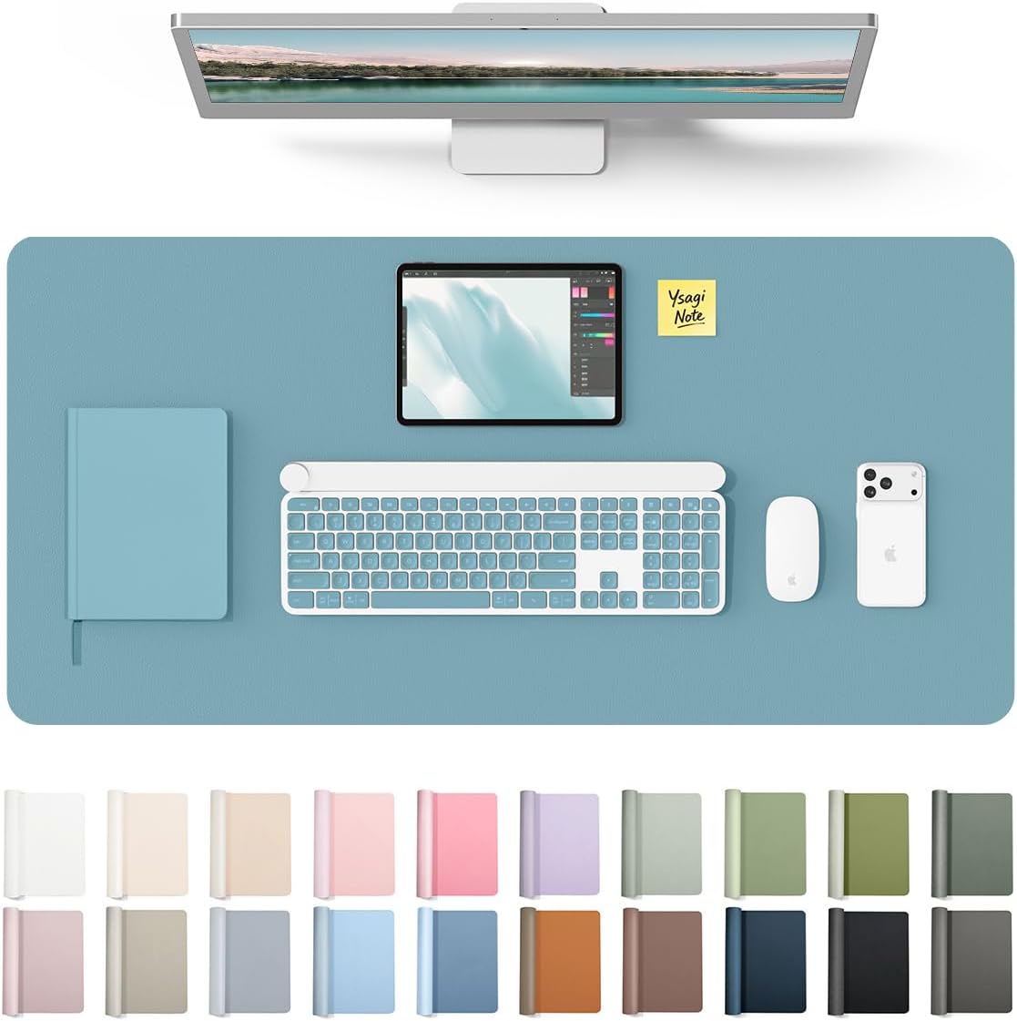 YSAGi Leather Desk Protector, Office Mat, Large Mouse Mat, Non-Slip PU Leather Blotter, Laptop Pad, Waterproof Writing Pad for Office and Home (Light Pink, 23.6" x 13.8") - Colors A