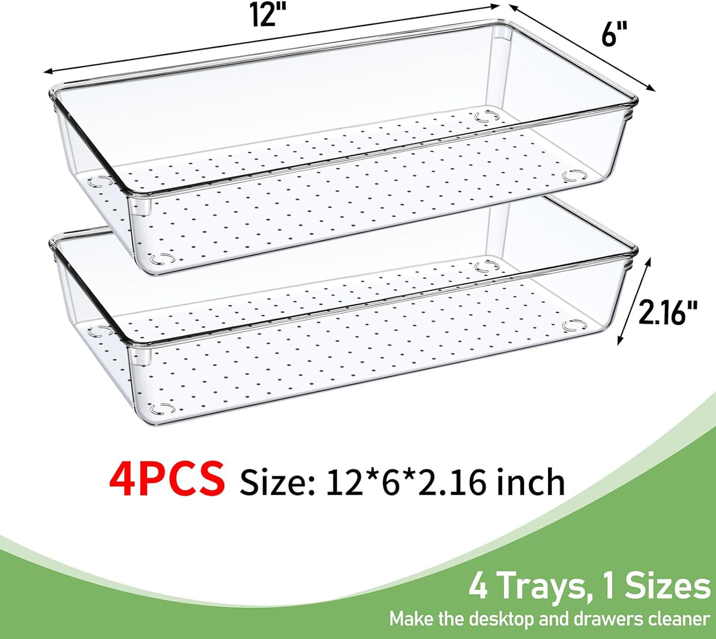 6 Pack Drawer Organizers, Plastic Clear Acrylic Non Slip Non Cracking kitchen drawer organizer Stackable Bathroom Drawer Organizer Trays, Storage Bins for Makeup, Bathroom, Kitchen Office