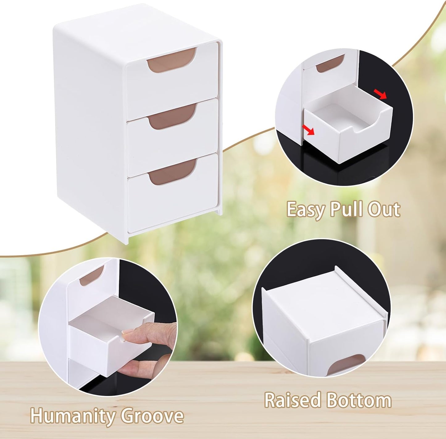 BTSKY 2 Pack Small Acrylic Storage Organizer with Drawers, 3-Layer White Desktop Organizer for Office Supplies Mini Storage Box with Drawers for Desk, Desktop Makeup Drawer Jewelry Storage Box