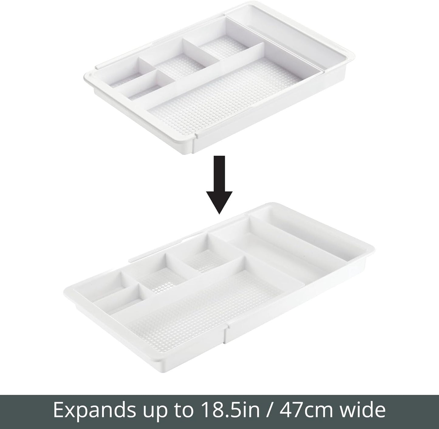 mDesign Expandable Plastic Drawer Organizer and Storage Container for Office Supplies - Gel Pen Pencil, Marker, Stationary, Desk Supply Holder for Drawers and Desktop - Lumiere Collection - Light Gray