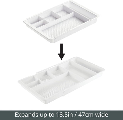 mDesign Expandable Plastic Drawer Organizer and Storage Container for Office Supplies - Gel Pen Pencil, Marker, Stationary, Desk Supply Holder for Drawers and Desktop - Lumiere Collection - Light Gray