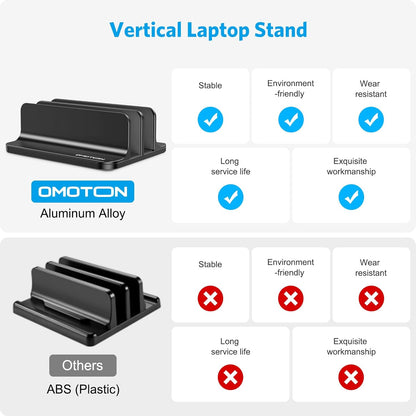 OMOTON Vertical Laptop Stand [Updated 3-Slots Version], Desktop Aluminum Mac Book Stand with Adjustable Dock Size, Fits All Mac Book, Chrome Book and Gaming Laptops (Up to 17.3 inch), Starlight