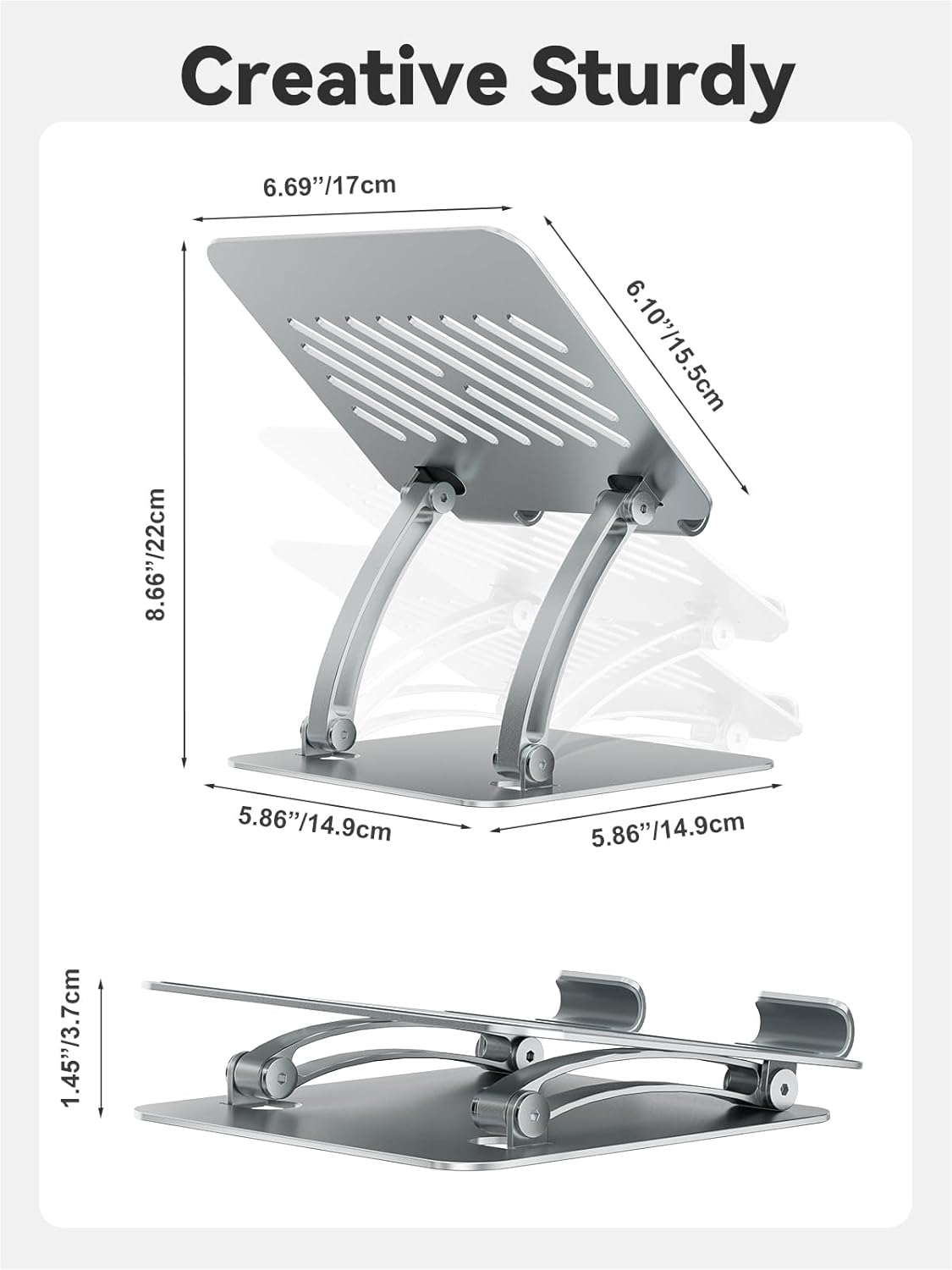 tounee Tablet Holder Stand, Dual Rod Adjustable Aluminum Desktop Stand, Compatible with 4.7-16.9" iPads, Surface Tablets, Portable Monitors, Kindle & More (Gray)