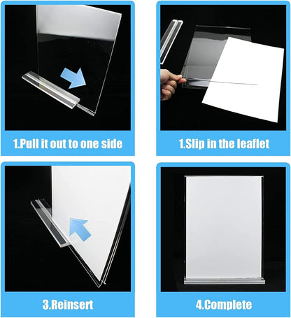 Lechay 3 Pack Acrylic Sign Holder, 8.5 x 11 inches Clear Table Menu Display Stand Desktop Display Stand Paper Holder Table Top Sign Holder Suitable for Restaurants, Office, Home, Store