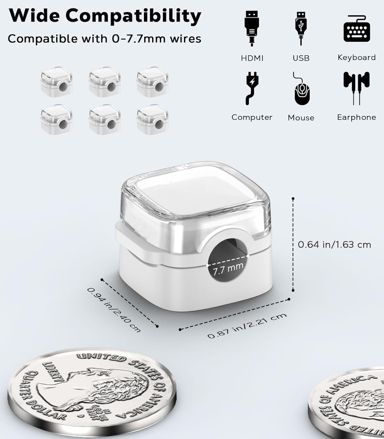 MoKo 6 Pack Magnetic Cable Clips, Under Desk Cable Management, Adhesive Magnetic Cord Holder, Magnetic Cord Organizer Wire Holder Keeper Organizer for Nightstand Desk Office Car Wall Glass, White