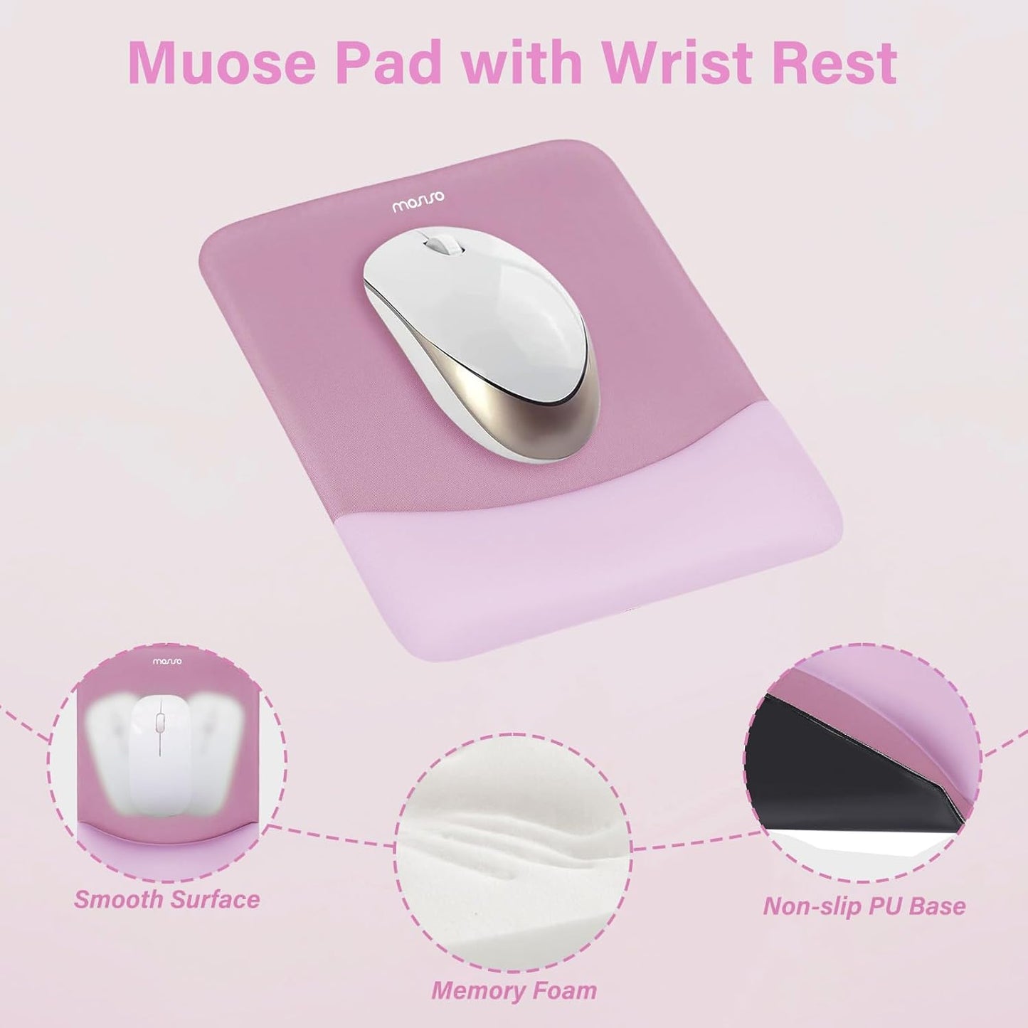 MOSISO Wrist Rest Support for Mouse Pad&Keyboard Set, Rectangular Ergonomic Mousepad Non-Slip Base Home/Office Pain Relief&Easy Typing Pad with Neoprene Cloth&Raised Silicone Lining, Green