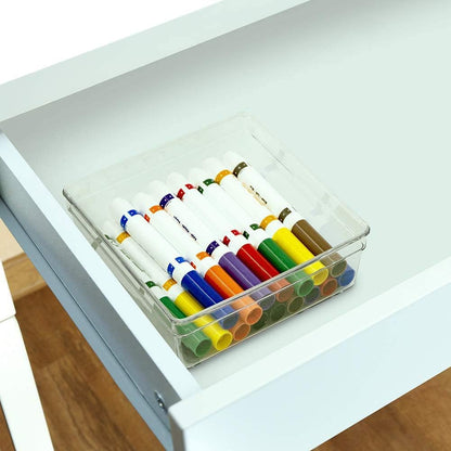 Glad Drawer Organizer Bin, 15x9 - Divided Clear Plastic Storage Tray for Junk Drawers, Kitchen Utensils, Bathroom Vanity, and Organizing Pantry - BPA Free, Food Safe, Non Slip