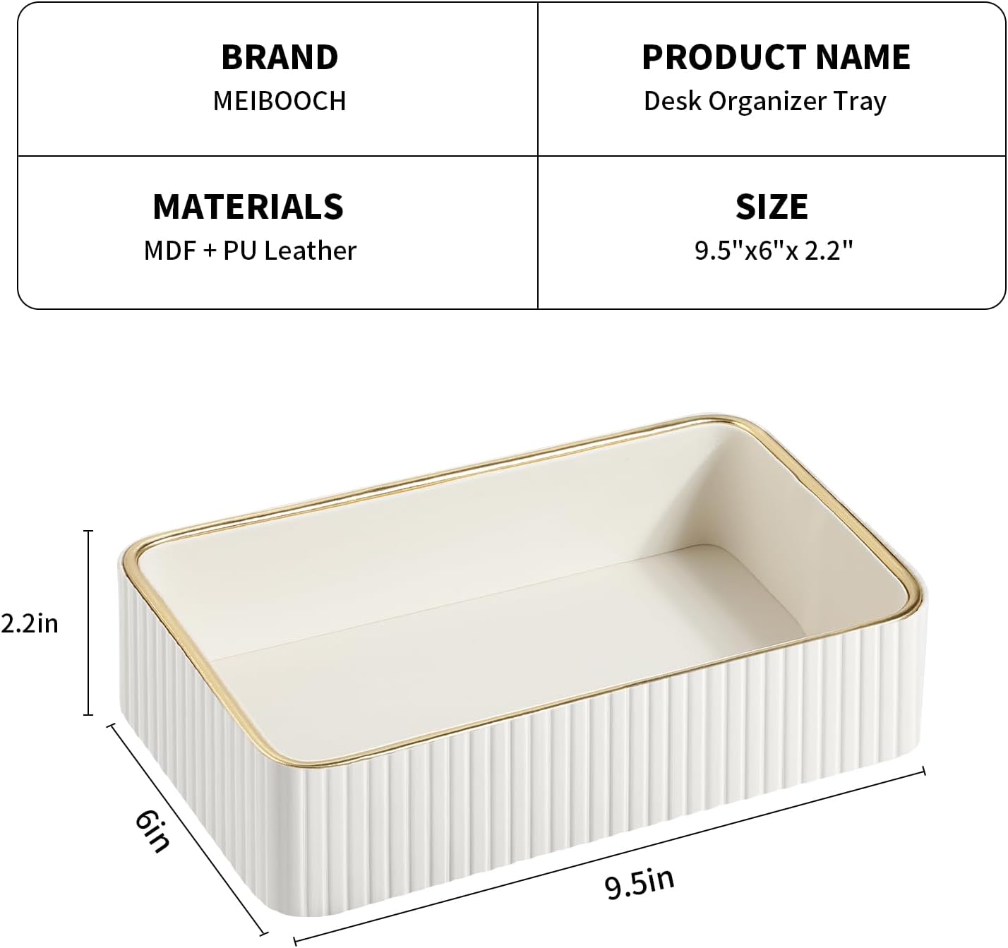 Desk Organizer Tray, PU Leather Nightstand Organizer Perfume Valet Tray for Men Women, Decorative Vanity Trays Trinket Dish Key Bowl for Entryway Table (2pcs, Ivory, Large+Small)
