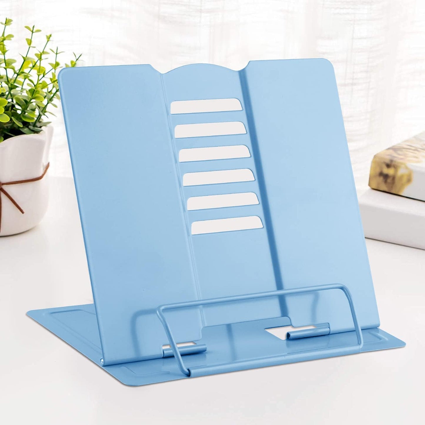 MSDADA Desk Book Stand Metal Reading Rest Book Holder Adjustable Cookbook Documents Holder for Recipes Textbooks Tablet Music Books, Mom Gifts, Gifts for Grandma Mom Mothers Day(Light Purple)