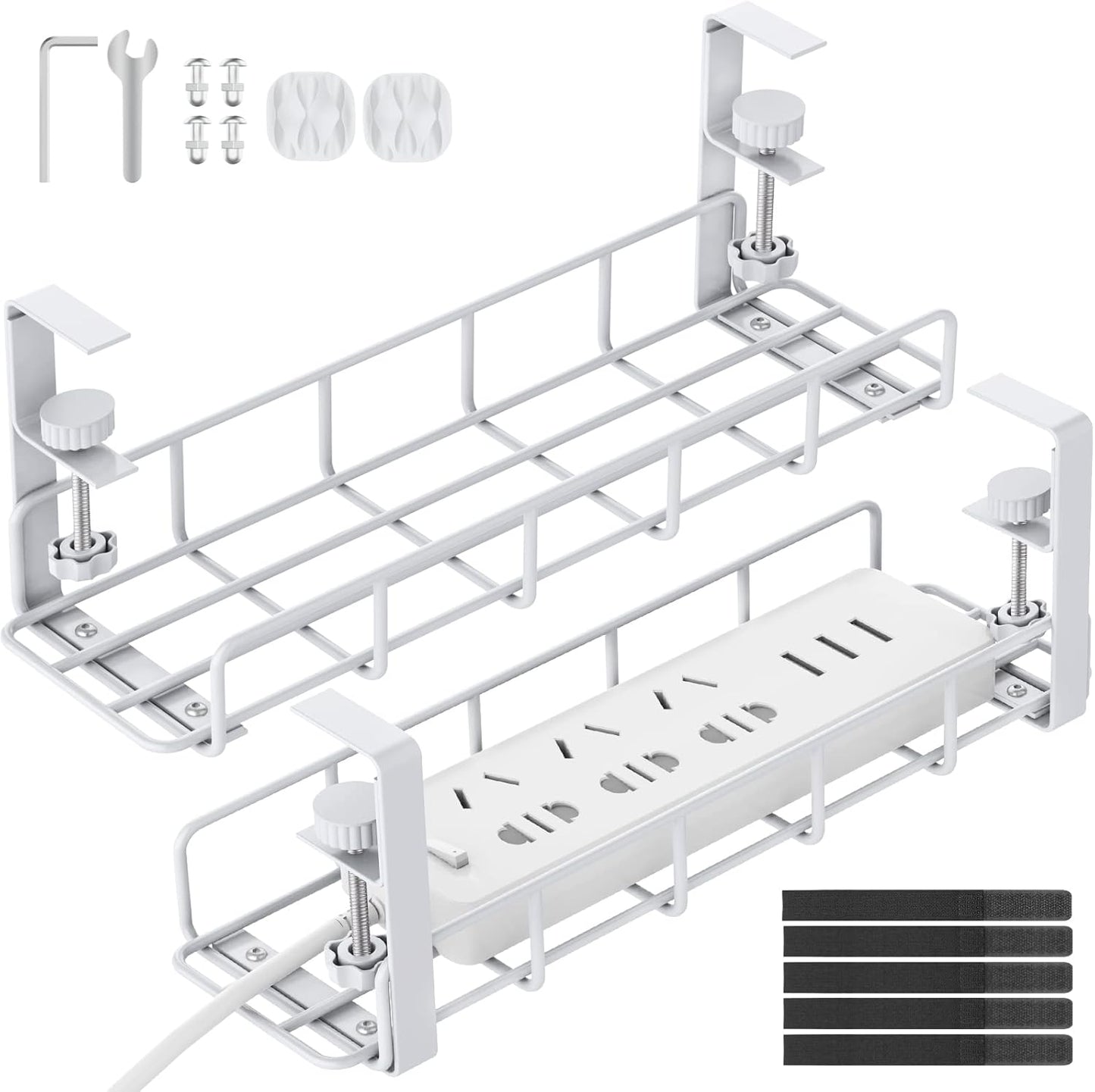 15.7” Under Desk Cable Management Tray, No Drill Steel Cable Tray Organizers, Wire Management Tray Cable Rack with Clamp Mount, Metal Under Desk Tray with Wire and Cord Organizer (Black, 1 Pack)