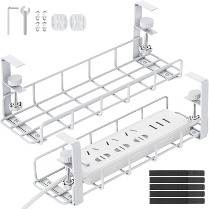 15.7” Under Desk Cable Management Tray, No Drill Steel Cable Tray Organizers, Wire Management Tray Cable Rack with Clamp Mount, Metal Under Desk Tray with Wire and Cord Organizer (Black, 1 Pack)