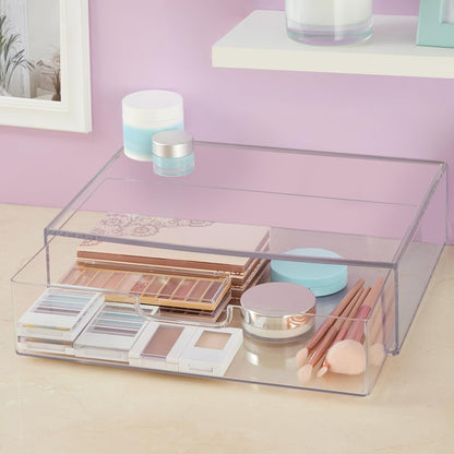 STORi STAX Plastic Stackable Organizer Drawers (Set of 2) Clear | 12.5" Wide | Set Includes Two Open Drawer | Organize Office Desk Accessories & Sort Paper | Made in USA