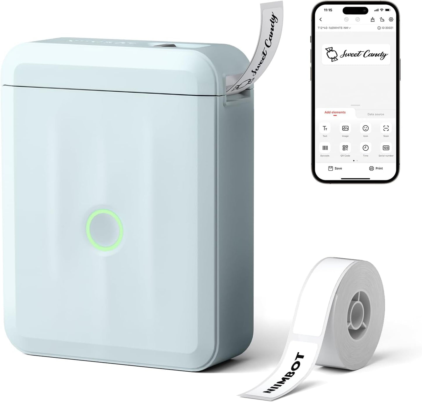 NIIMBOT D110 Upgraded Version Mini Label Maker Machine with Tape, Portable Bluetooth Thermal Printer, Sticker Labeler with Multiple Templates for Office Organization Home Kitchen School, White