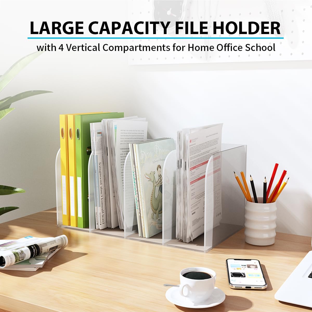 Jumyee Clear Acrylic File Folder Organizer with Handle – Portable Hanging File Box for Letter/A4, See-Through Desktop File Storage for Home Office School (No Folders Included)