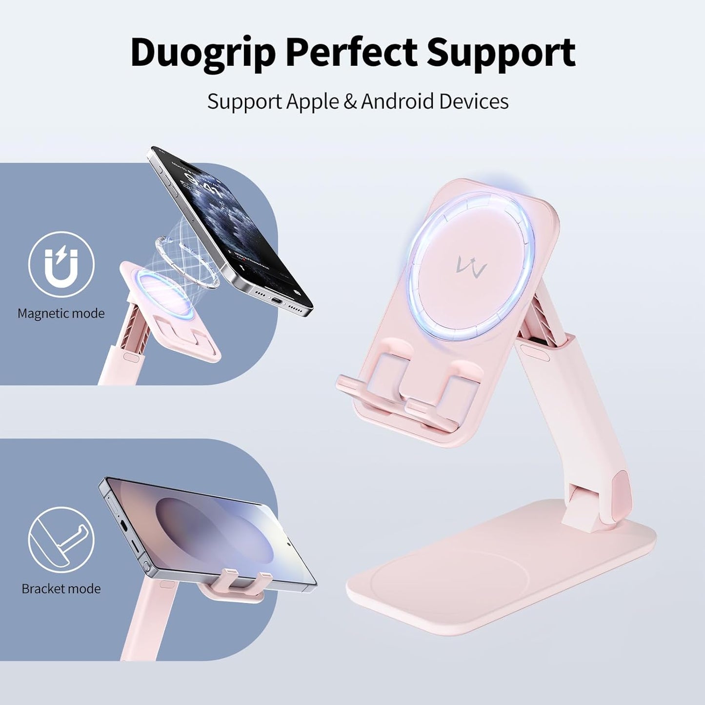 iWALK Magnetic Cell Phone Stand for Desk, Angle and Height Adjustable Mobile Phone Holder, Foldable Magnet Stand for iPhone 17 16 15 14 13 12 Pro Max and iPad, Cell Phone Holder for Samsung, White