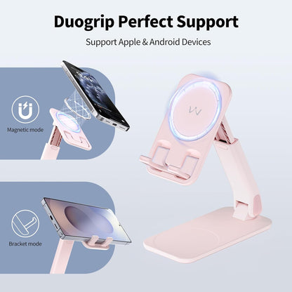 iWALK Magnetic Cell Phone Stand for Desk, Angle and Height Adjustable Mobile Phone Holder, Foldable Magnet Stand for iPhone 17 16 15 14 13 12 Pro Max and iPad, Cell Phone Holder for Samsung, White
