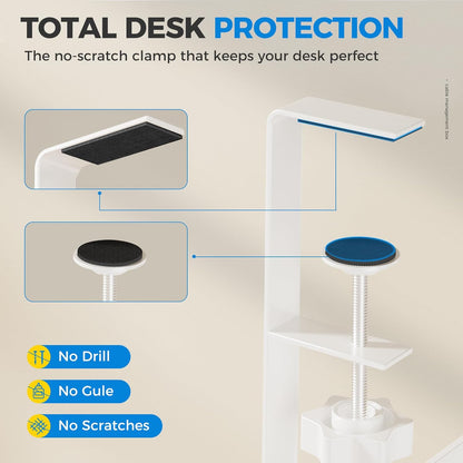 Under Desk Cable Management Tray White, Cinati Wire Organizers No Drill, Cable Tray with Clamp for Wire Management, Cord Organization Box for Office, Home - No Damage to Desk