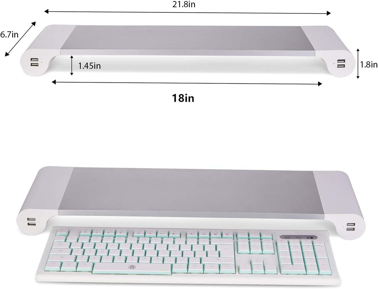 PG Silver Monitor Stand Riser with 4-Port USB Charging ports, Convenient keyboard organiser,Desktop Organizer for Computer, Laptop, TV, Printer - Ergonomic Keyboard Tray & Storage Shelf.