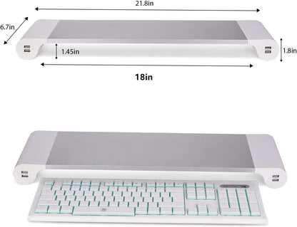 PG Silver Monitor Stand Riser with 4-Port USB Charging ports, Convenient keyboard organiser,Desktop Organizer for Computer, Laptop, TV, Printer - Ergonomic Keyboard Tray & Storage Shelf.