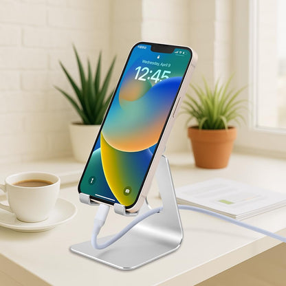 Adjustable Aluminum Alloy Cell Phone Stand, Tabletop Metal Phone Holder,Desktop Phone Dock,Smartphone Cradle,Gold