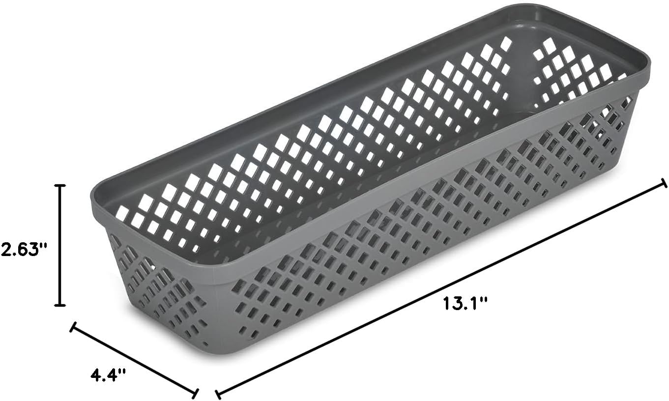 Glad Plastic Storage Basket Set - Multipurpose Drawer Trays, Kitchen Pantry Containers, and Bathroom Bins - 6 Pack Medium Organizers, Grey