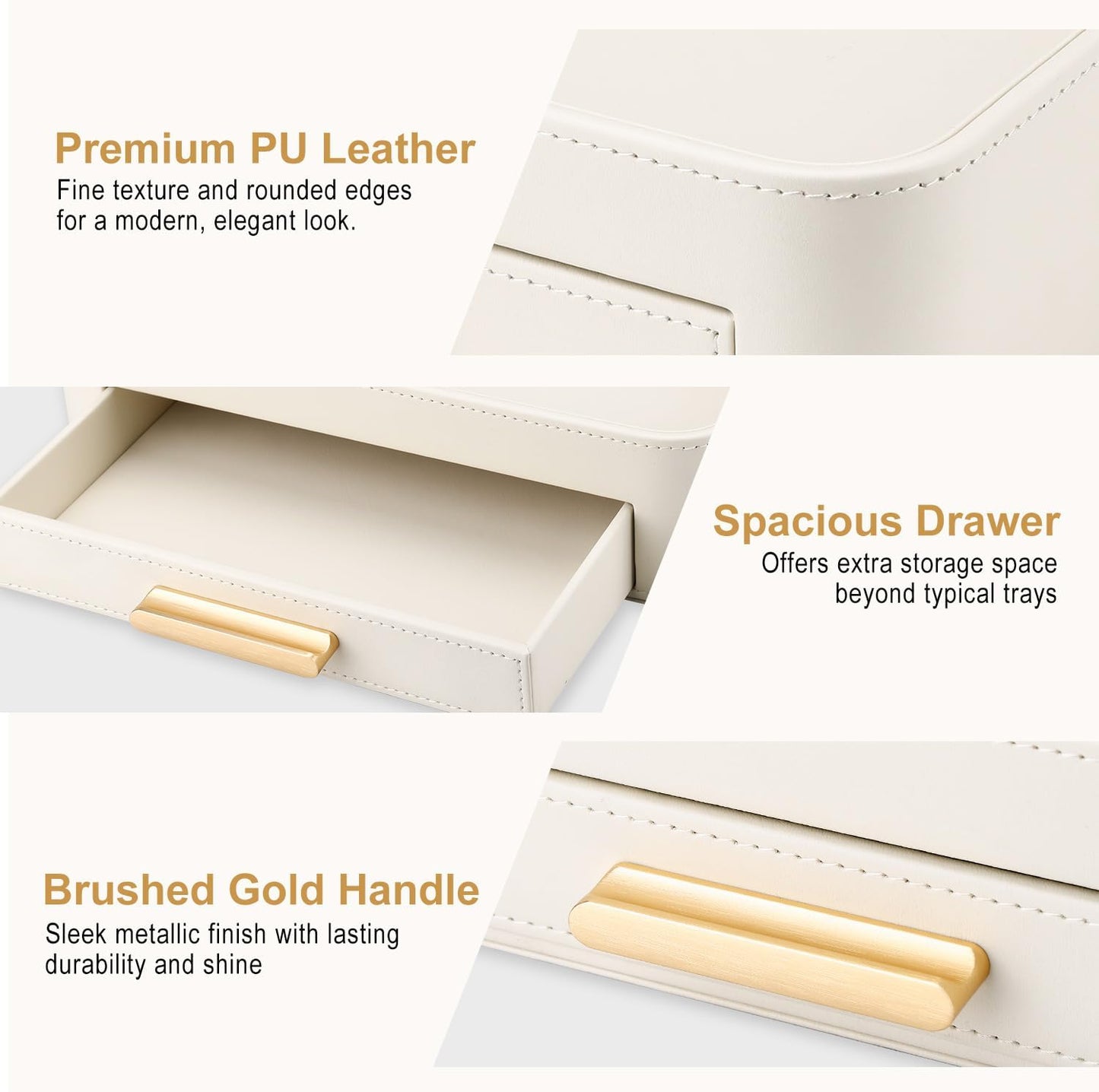 GORESE PU Leather Valet Tray with Drawer, Nightstand Organizer Catch All Tray for Jewelry Perfume Purse Trinket Key Holder, EDC Trays for Desk Vanity Entryway Table, Gift for Women Men, Cream White