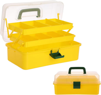 BTSKY 3-Layer Plastic Dividing Storage Box Craft Organizer and Storage with Adjustable Spacers Portable Handled Art Supply Organizer Multipurpose Home Utility Box for Medicine Sewing(Haze Green)