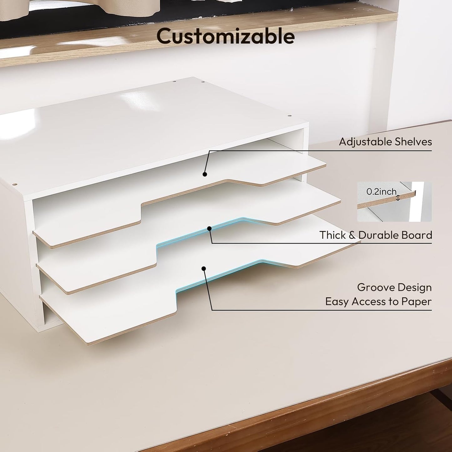 Yumkfoi 12x18 Construction Paper Organizer, 4-Tiers Paper Storage Shelf, Wooden Desk Organizer, File Holder and Letter Tray for Office, Home, Classroom