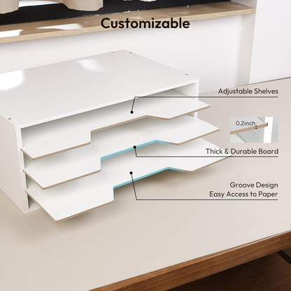 Yumkfoi 12x18 Construction Paper Organizer, 4-Tiers Paper Storage Shelf, Wooden Desk Organizer, File Holder and Letter Tray for Office, Home, Classroom